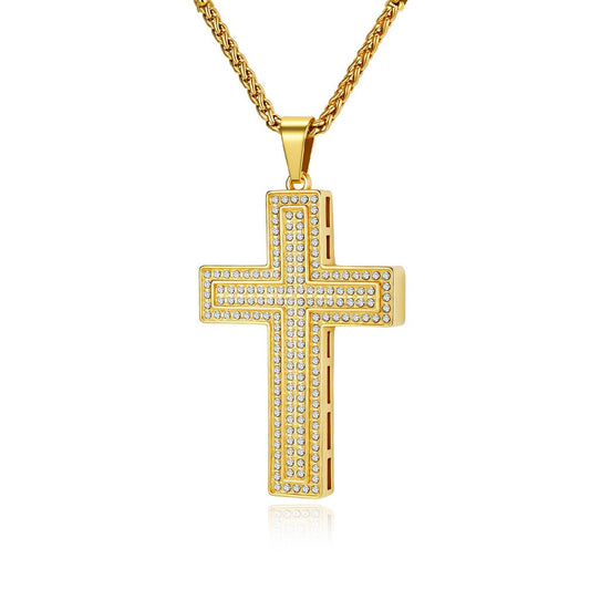 Kemstone Stainless Steel Iced Cross Pendant Necklace for Men Hip Hop Street Chain K-PT723