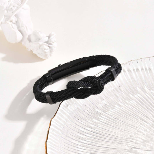 Kemstone Men’s Stainless Steel Infinity Knot Bracelet – Black Milan Cord BL-739