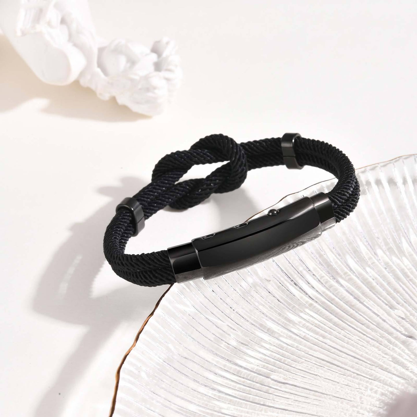 Kemstone Men’s Stainless Steel Infinity Knot Bracelet – Black Milan Cord BL-739