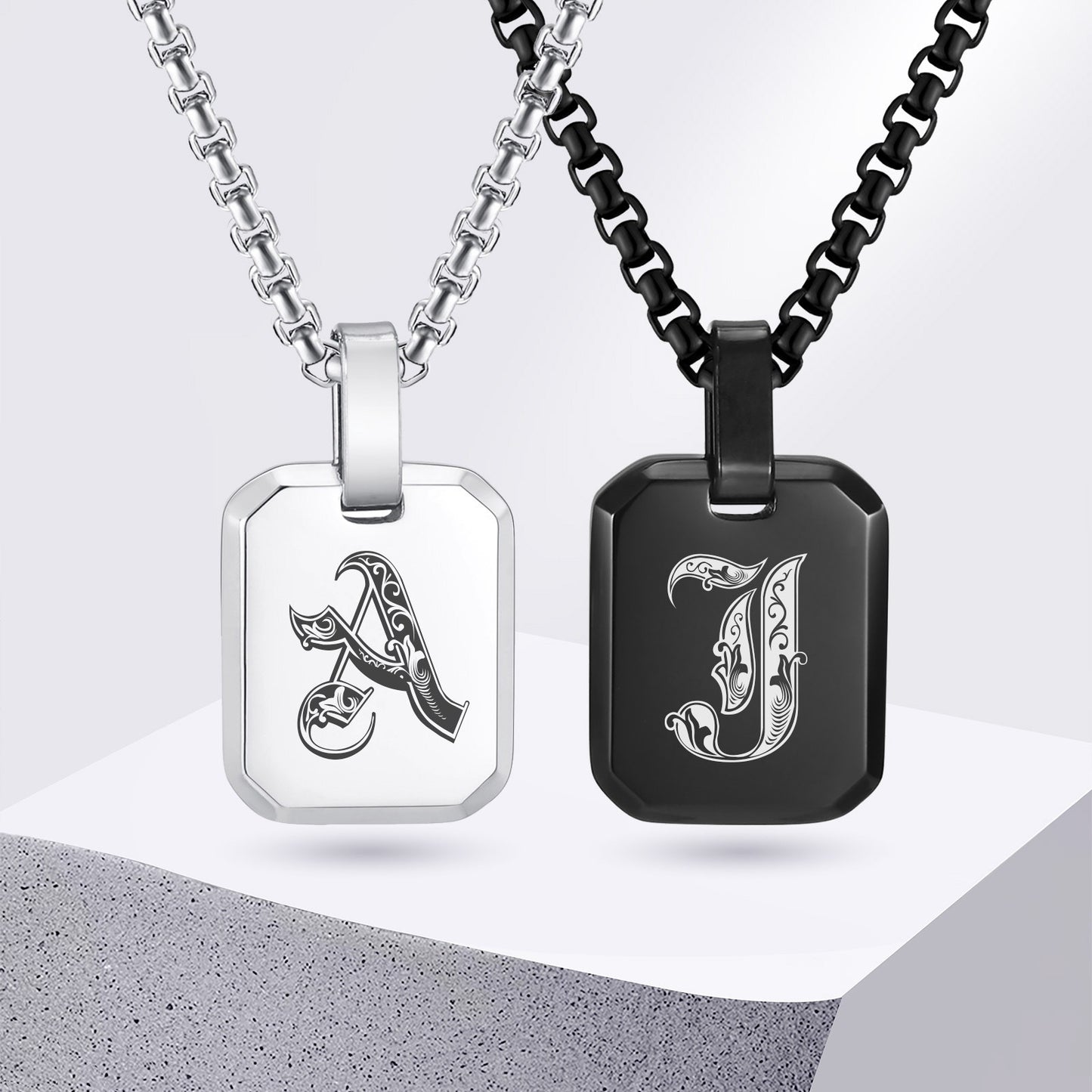 Kemston Initial Letter Pendant Necklace for Men Stainless Steel Tag Design PN-1925