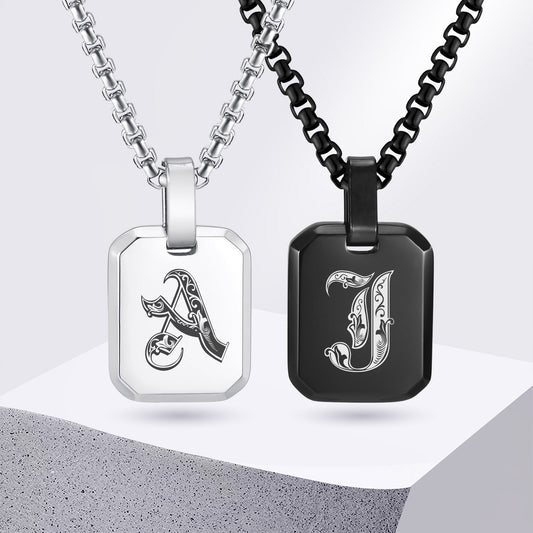 Kemston Initial Letter Pendant Necklace for Men Stainless Steel Tag Design PN-1925