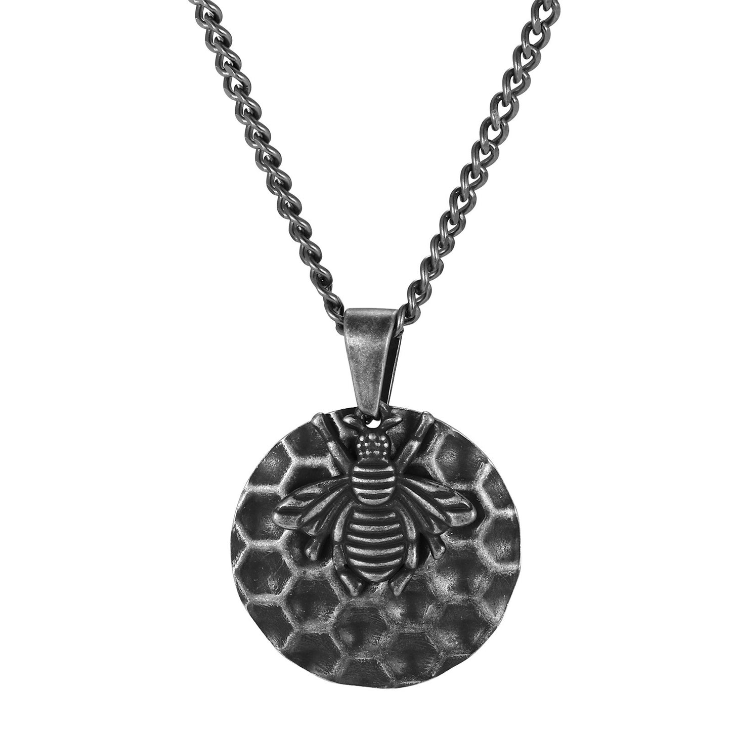 Kemston Bee Honeycomb Pendant Necklace for Men Stainless Steel Vintage Design PN-2377