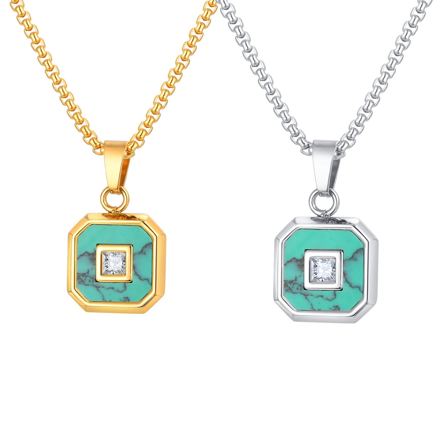 Kemstone Men’s Stainless Steel Lapis Lazuli Cubic Zirconia Pendant Necklace – Gold Silver Black PN-2074