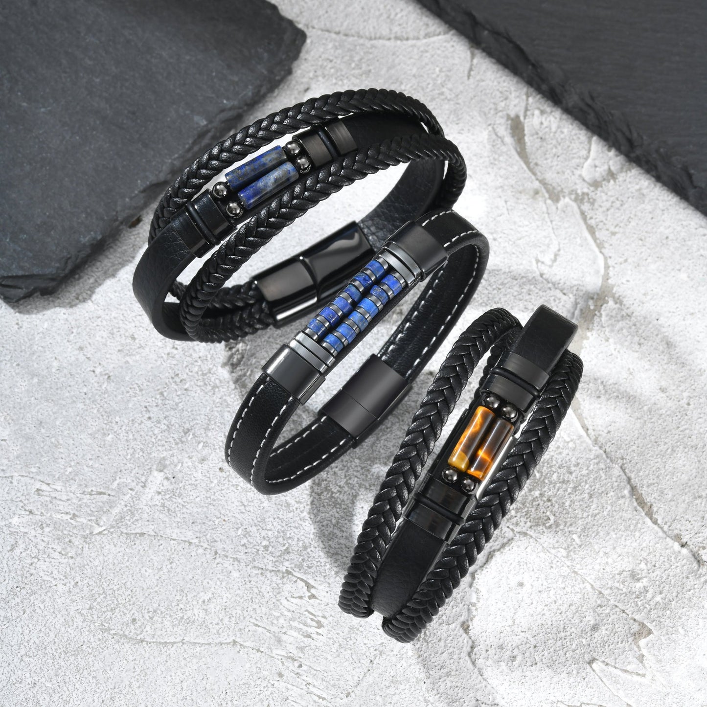 Kemstone Stainless Steel Lapis Lazuli Double-Layer Bracelet for Men BL-841