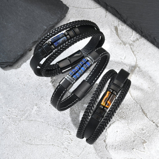 Kemstone Stainless Steel Lapis Lazuli Double-Layer Bracelet for Men BL-841