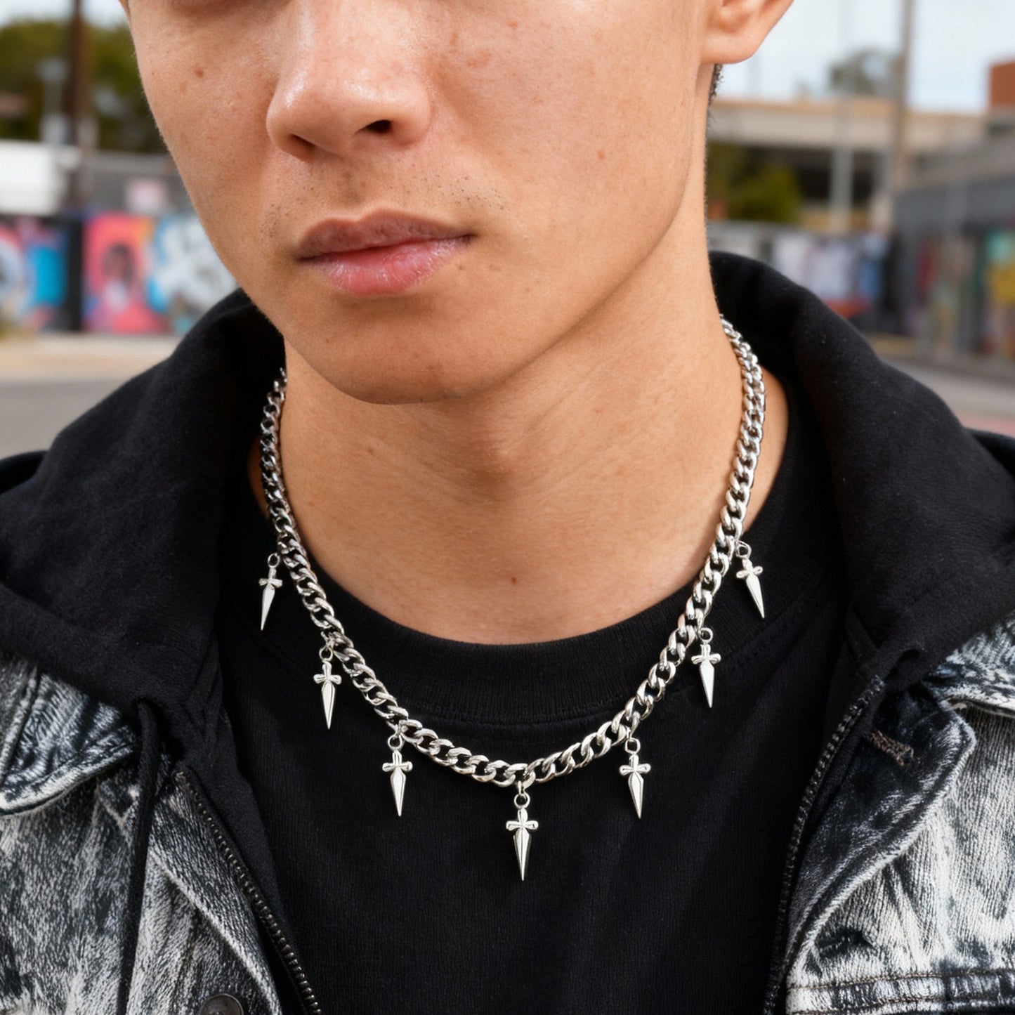 Kemstone Stainless Steel Cross Charm Cuban Chain Necklace for Men NC-263