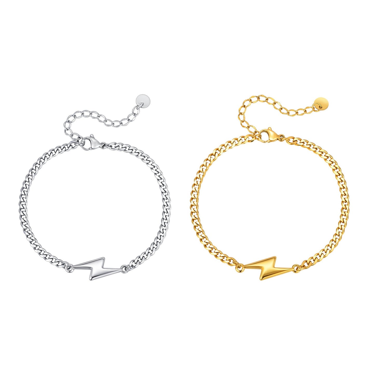 Kemstone Lightning Bolt Bracelet – Stainless Steel Couples Jewelry, Silver/Gold BR-2620