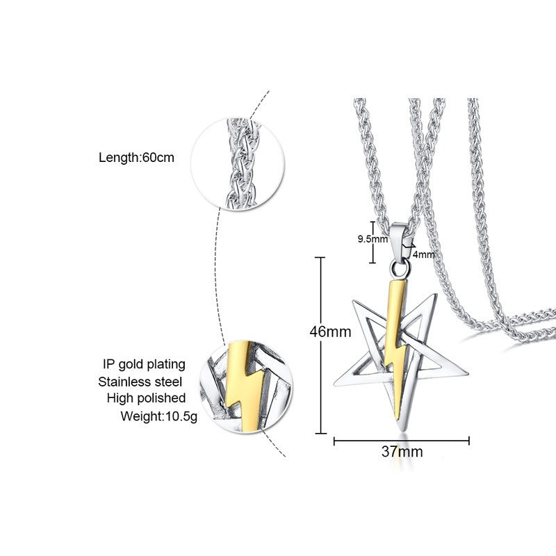 Kemstone Stainless Steel Lightning Bolt Star Pendant Necklace for Men PN-1164