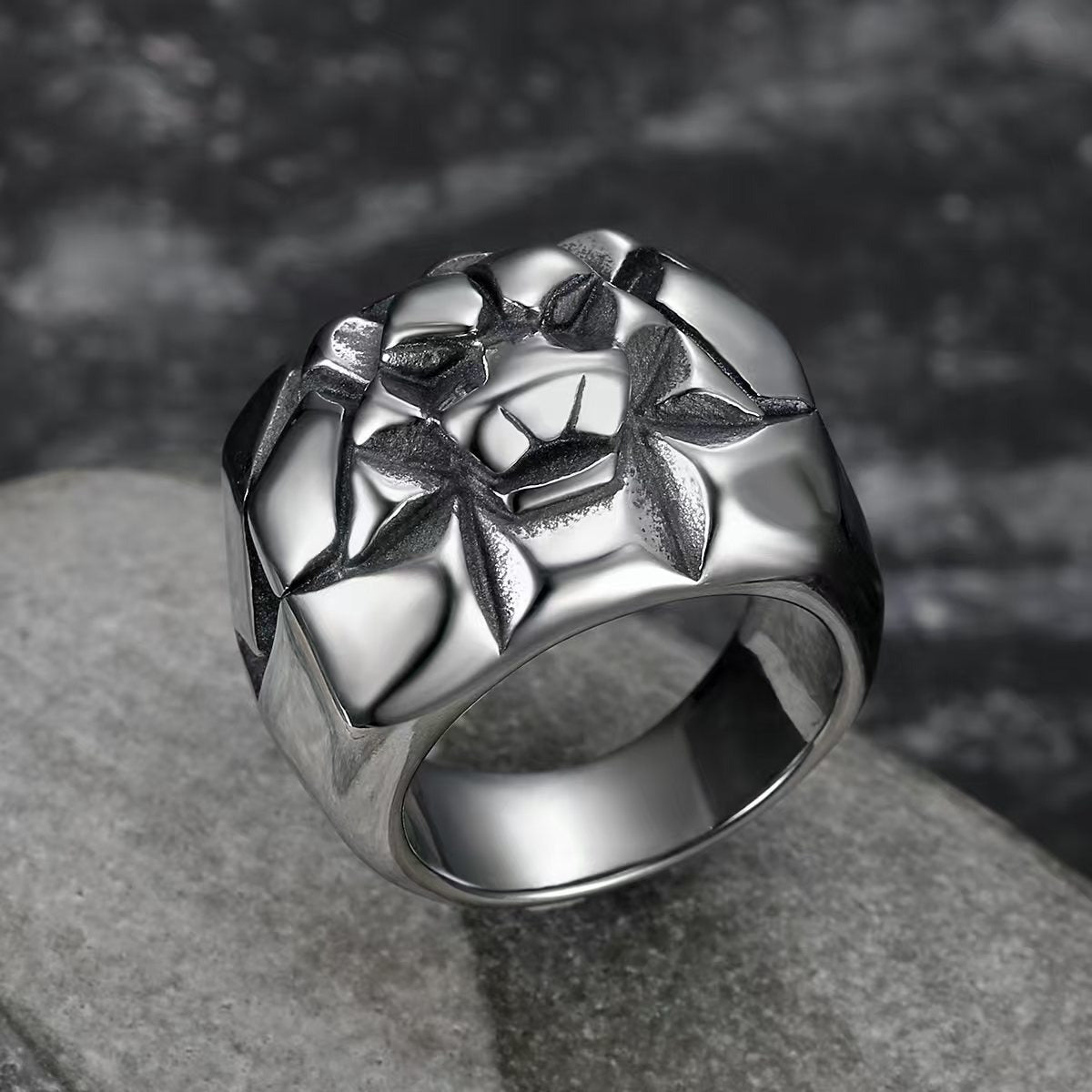 Kemstone Lion Head Ring for Men Stainless Steel Vintage Style TR0456