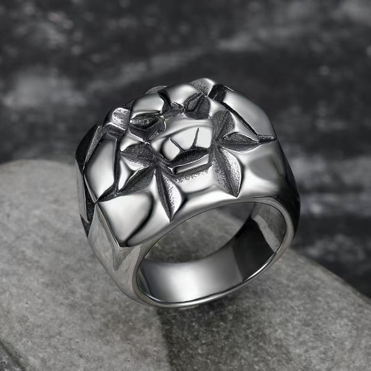 Kemstone Lion Head Ring for Men Stainless Steel Vintage Style TR0456