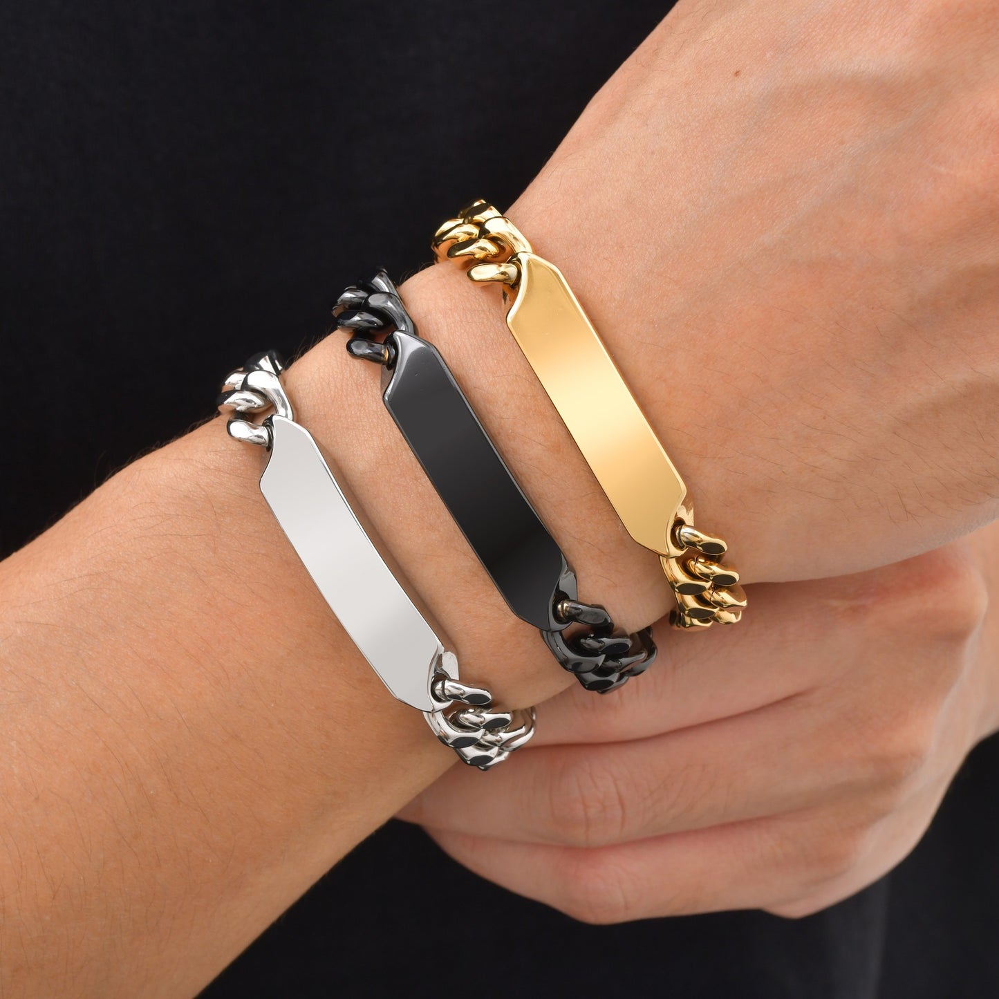 Kemstone Stainless Steel Cuban Chain Curved Plate Bracelet Men Retro Punk Hip Hop BR-2796