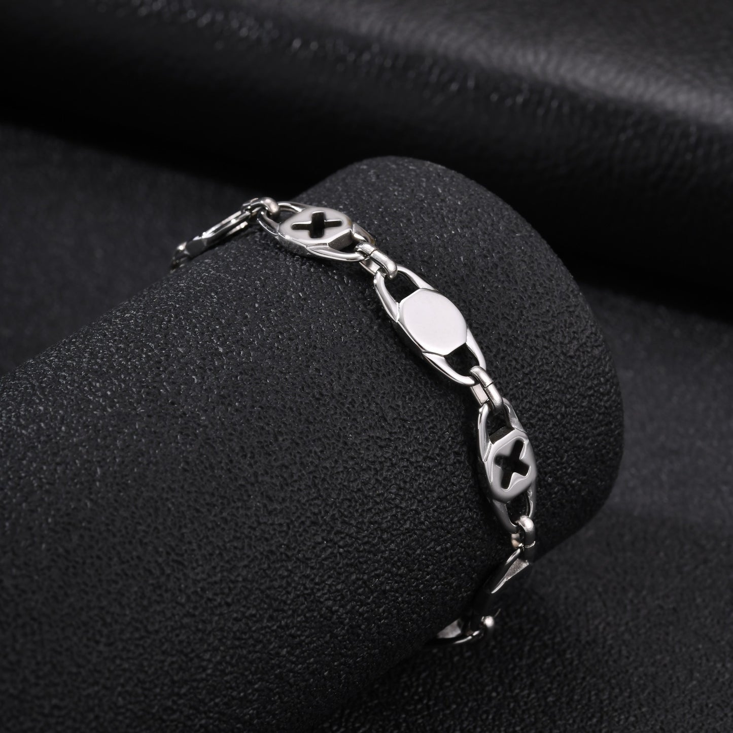 Kemston Stainless Steel Hollow Cross Chain Bracelet for Men Layered Stackable Design BR-3111S