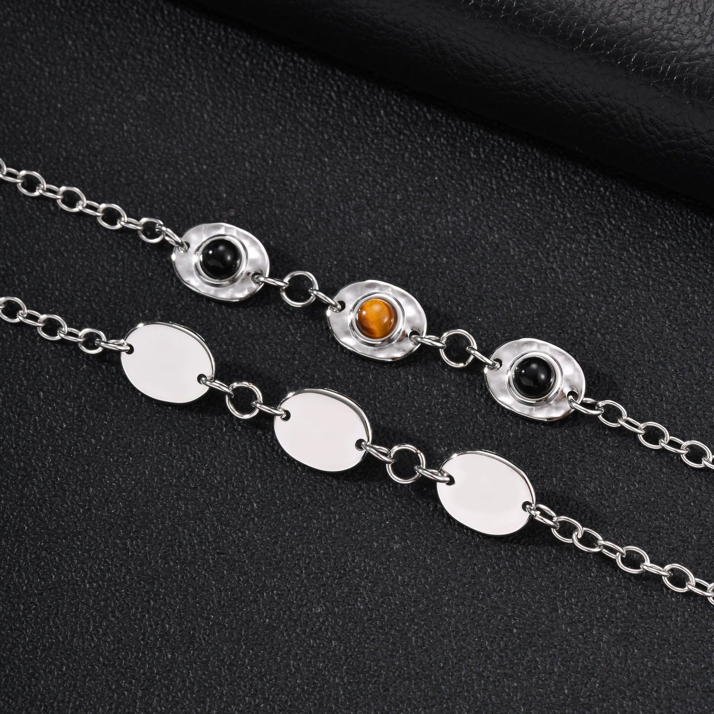 Kemstone Stainless Steel Obsidian Tiger Eye Triple Stone Bracelet for Men BR-3152