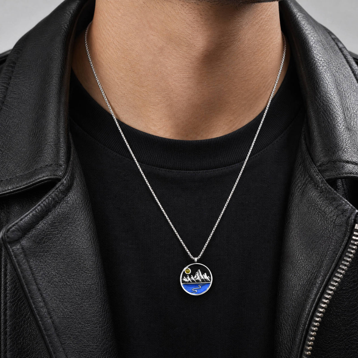 Kemstone Mountain Landscape Pendant Necklace for Men Stainless Steel NC-3302