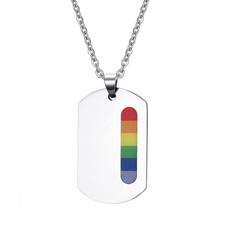 Kemstone Stainless Steel Multicolor Stripe Bar Pendant Necklace for Men Geometric Minimal Plate Design PPN-005