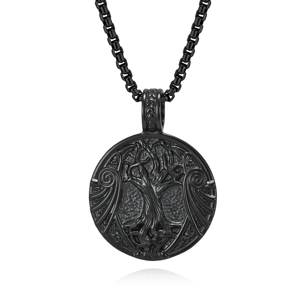 Kemston Tree of Life Viking Rune Pendant Necklace for Men Stainless Steel Nordic Jewelry K-PT638