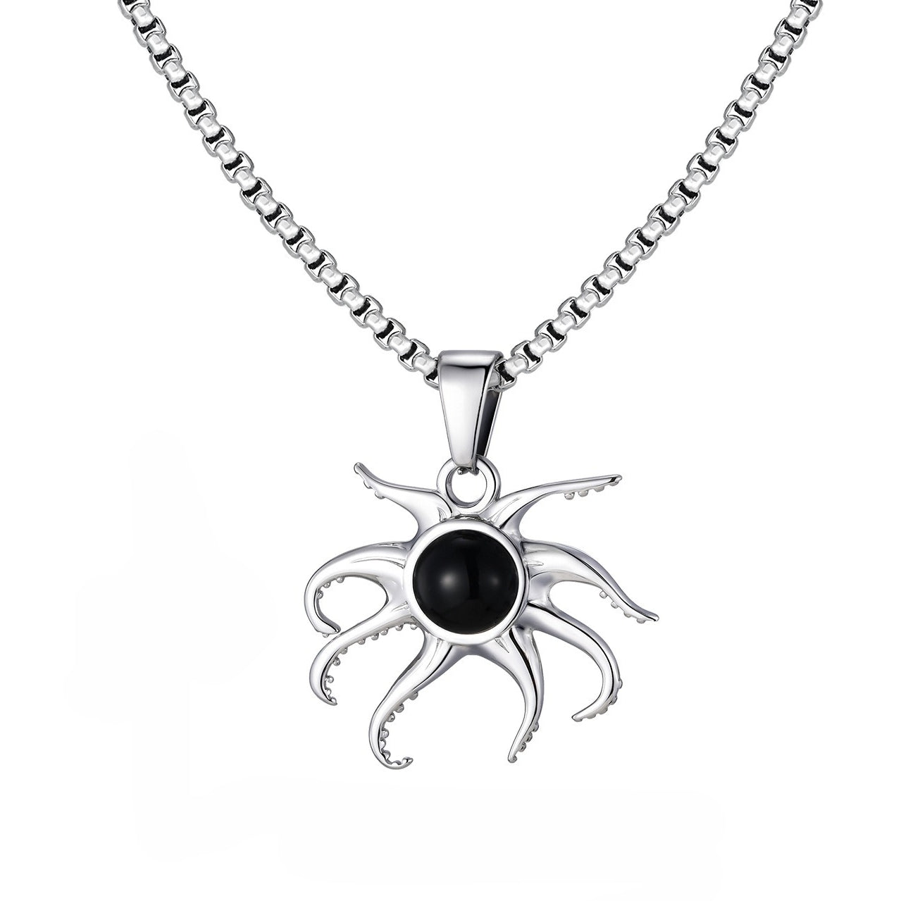 Kemstone Stainless Steel Octopus Pendant Necklace – Black Onyx Statement Style for Men PN-2220