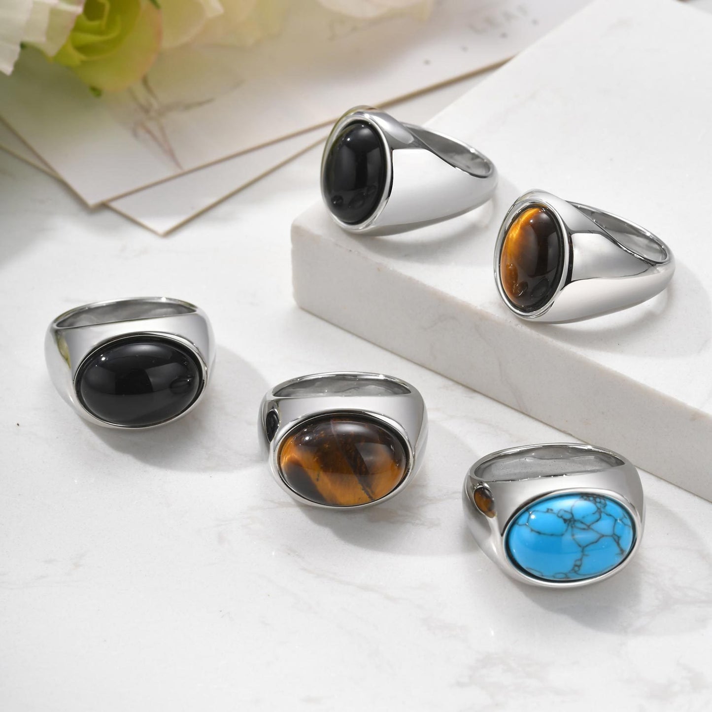 Kemstone Men’s Stainless Steel Ring – Oval Black Onyx Signet Style RC-829