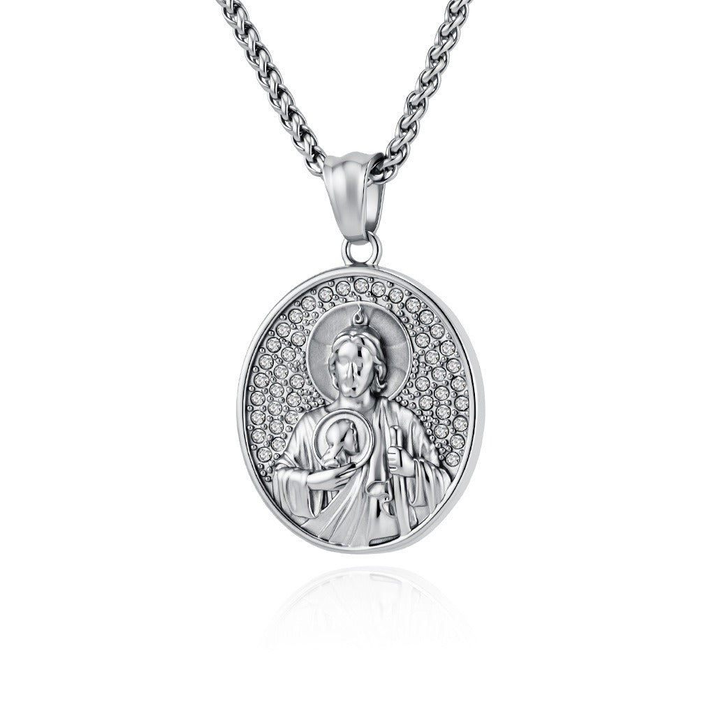 Kemston Stainless Steel Portrait Pendant Necklace for Men Vintage Medallion Style K-PT731
