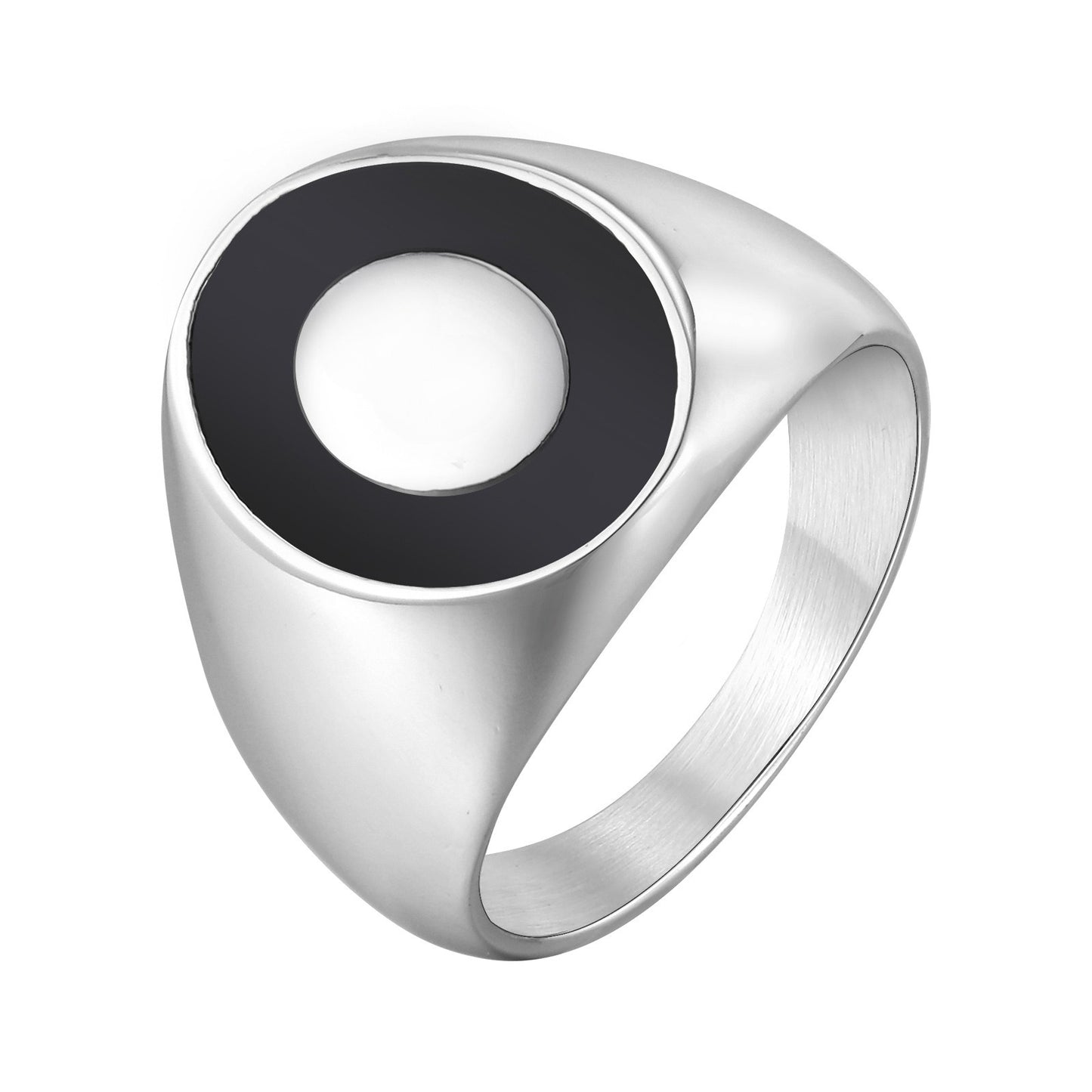Kemstone Stainless Steel Oval Signet Ring with Black Enamel RC-948