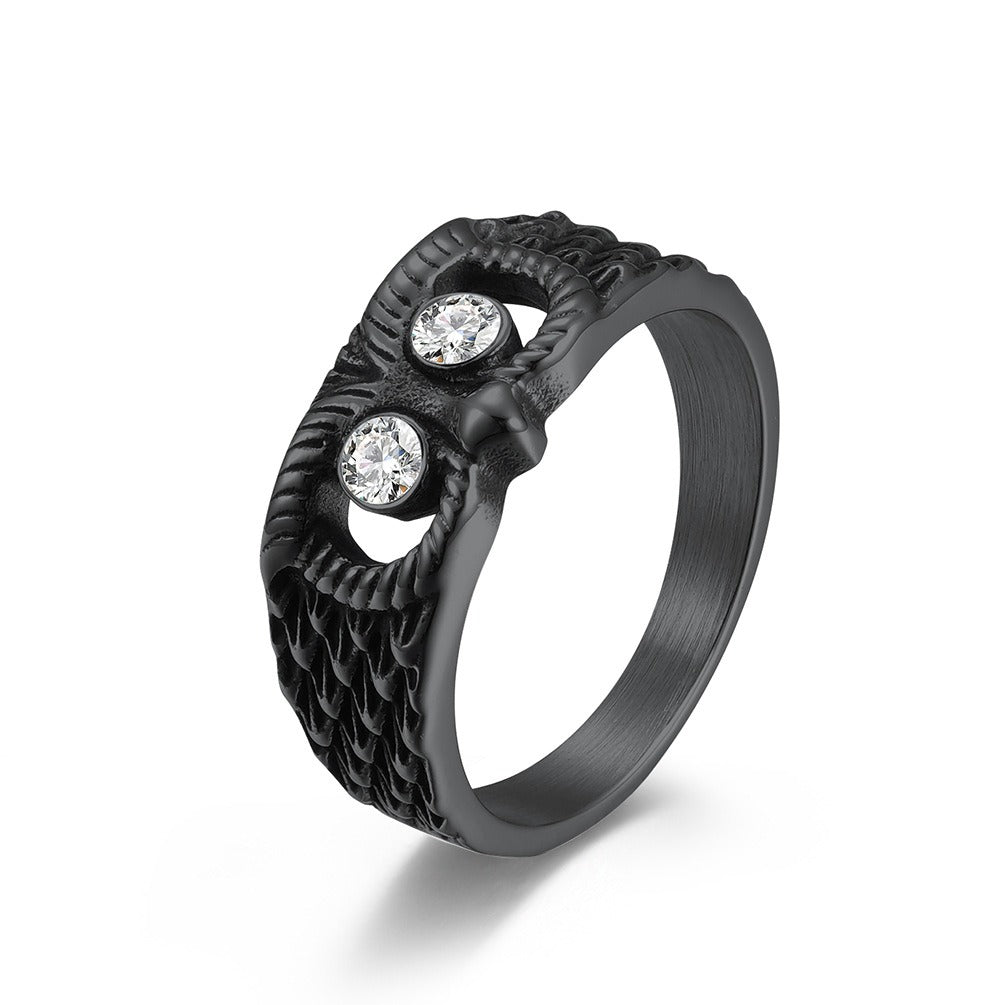 Kemstone Stainless Steel Owl Ring – Vintage Finish Animal Band with Cubic Zirconia Eyes for Men & Women K-R625