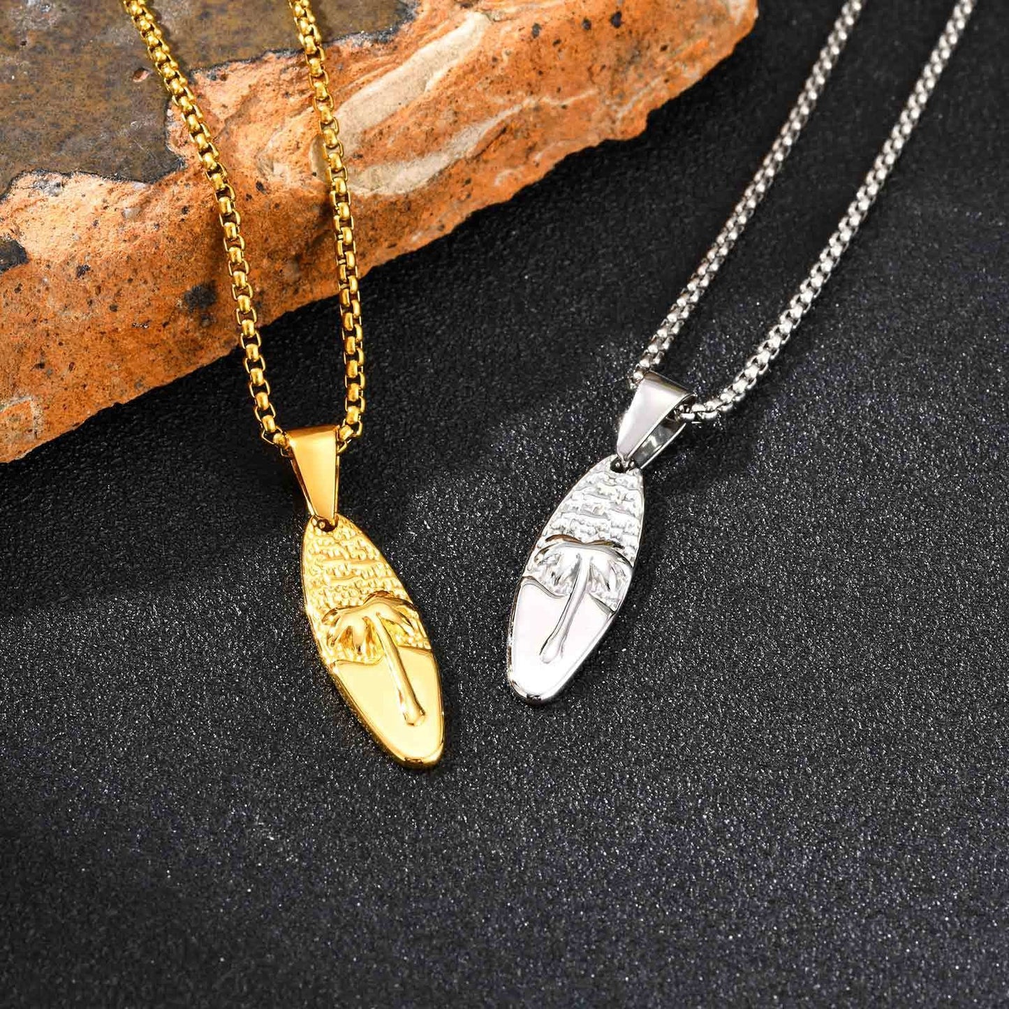 Kemstone Men’s Stainless Steel Palm Tree Necklace – Gold/Silver Oval Pendant PN-2159