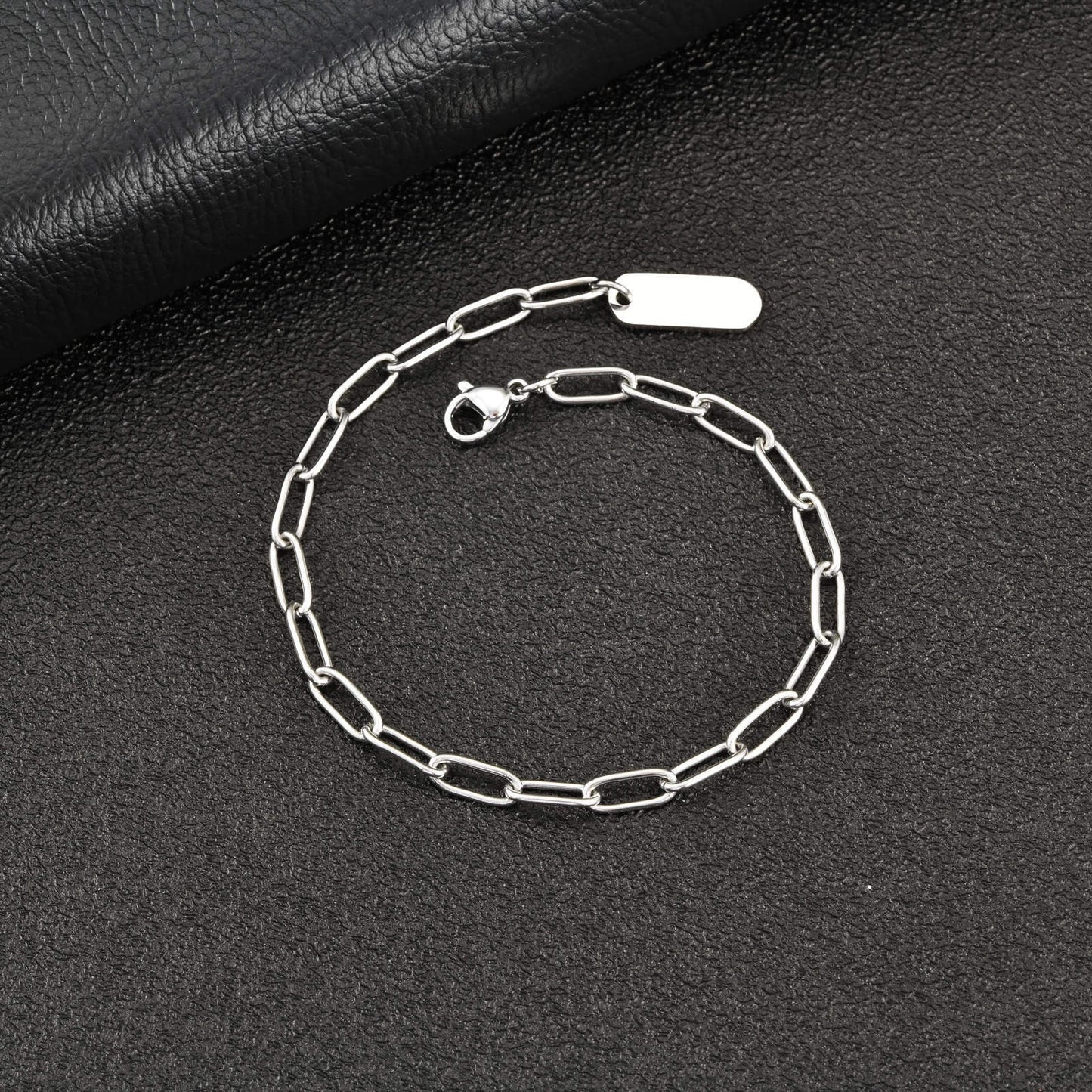 Kemston Stainless Steel Paperclip Chain Bracelet for Men Minimal Link Design BR-3098