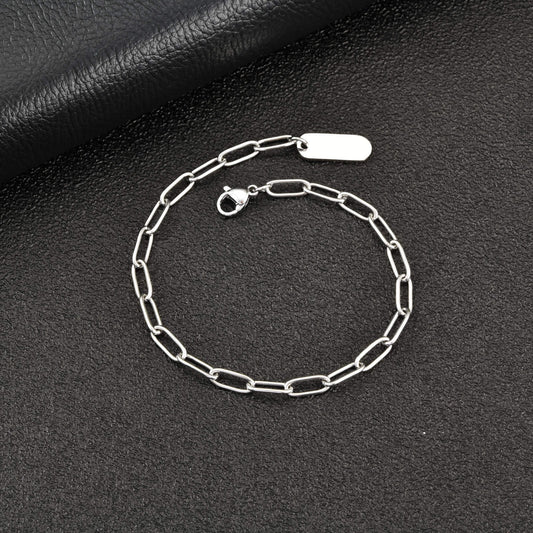 Kemston Stainless Steel Paperclip Chain Bracelet for Men Minimal Link Design BR-3098