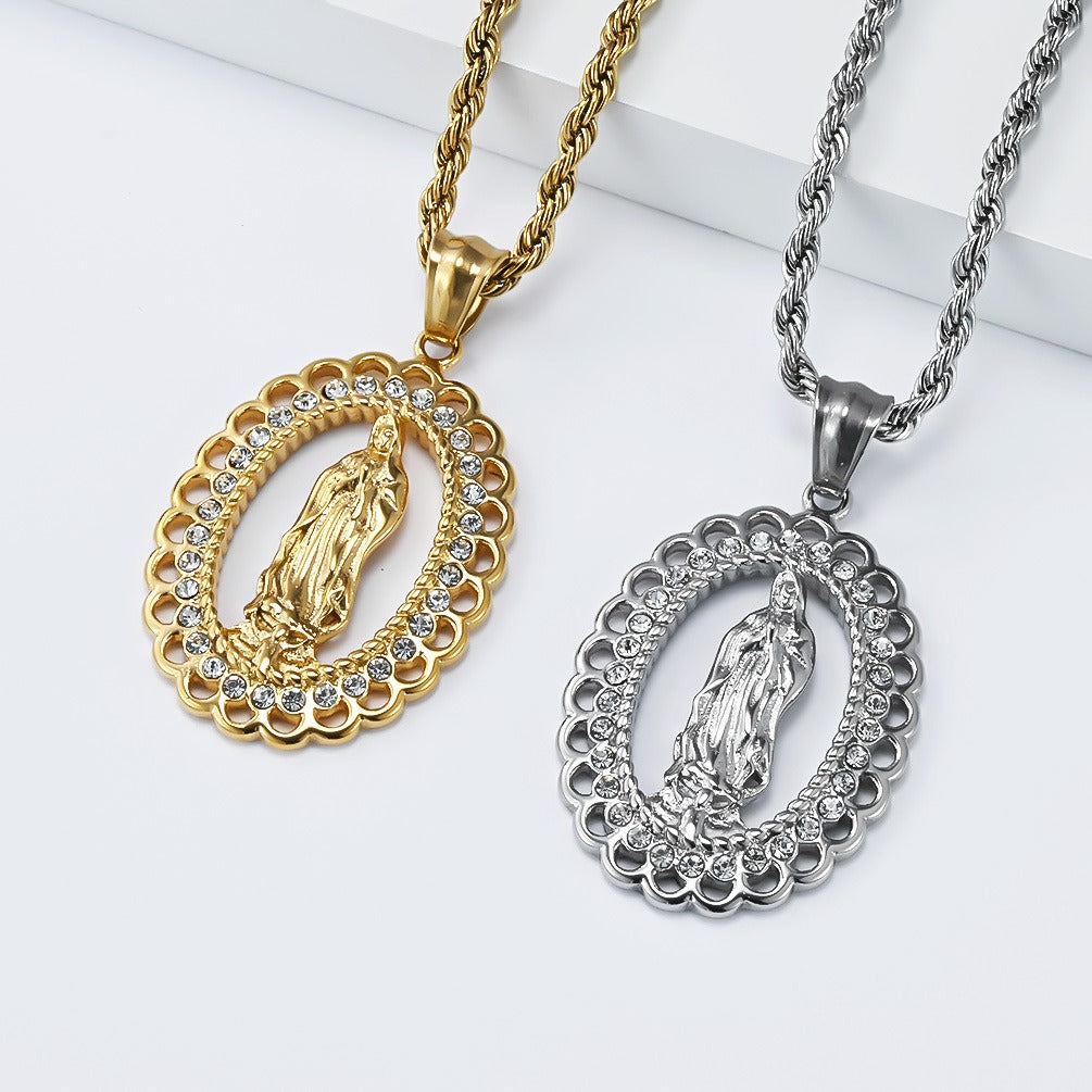 Kemstone Stainless Steel Hip Hop Pendant Necklace – Iced Out Sacred Figure Chain for Men K-PT669