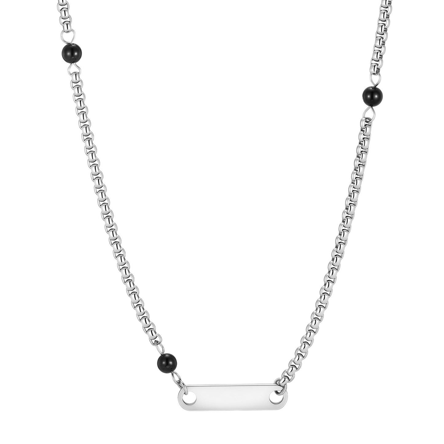 Kemston Stainless Steel Bar Pendant Necklace for Men Black Onyx Bead Vintage Style NC-2894
