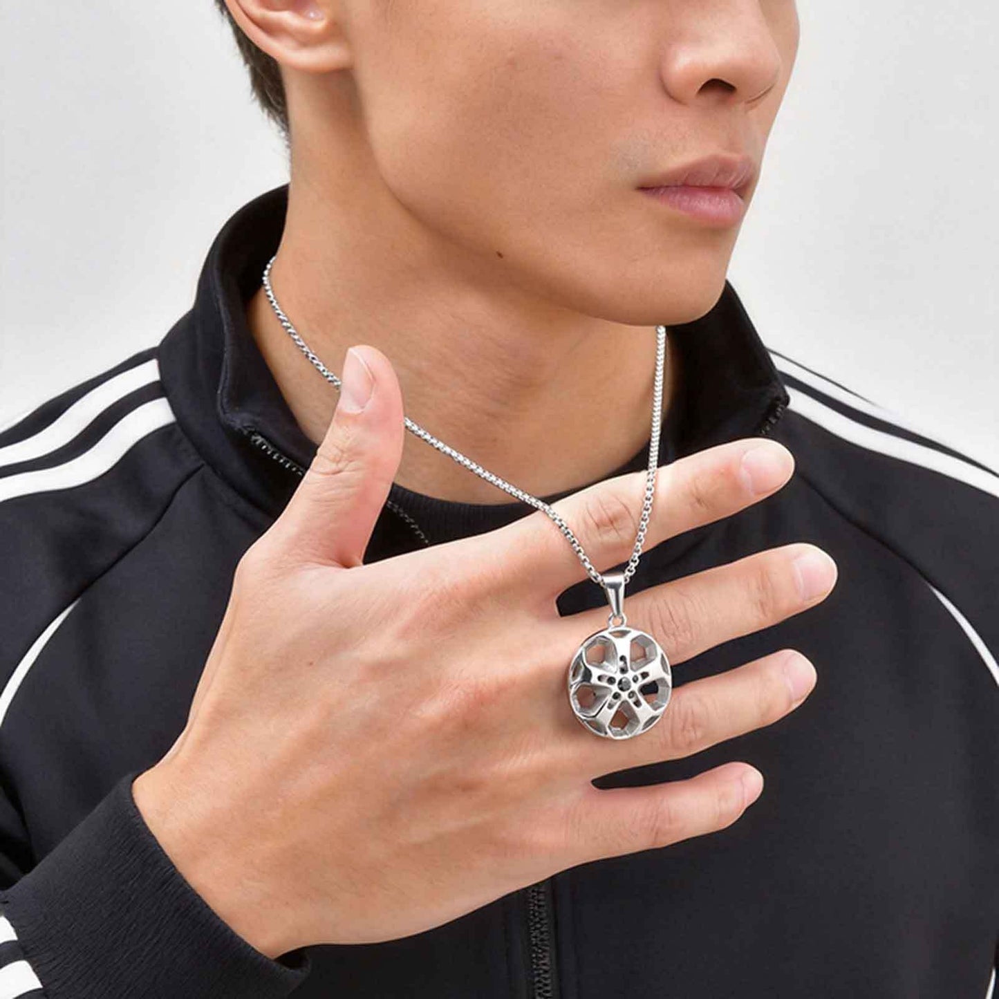 Kemstone Stainless Steel Wheel Rim Pendant Necklace for Men Silver PN-2269