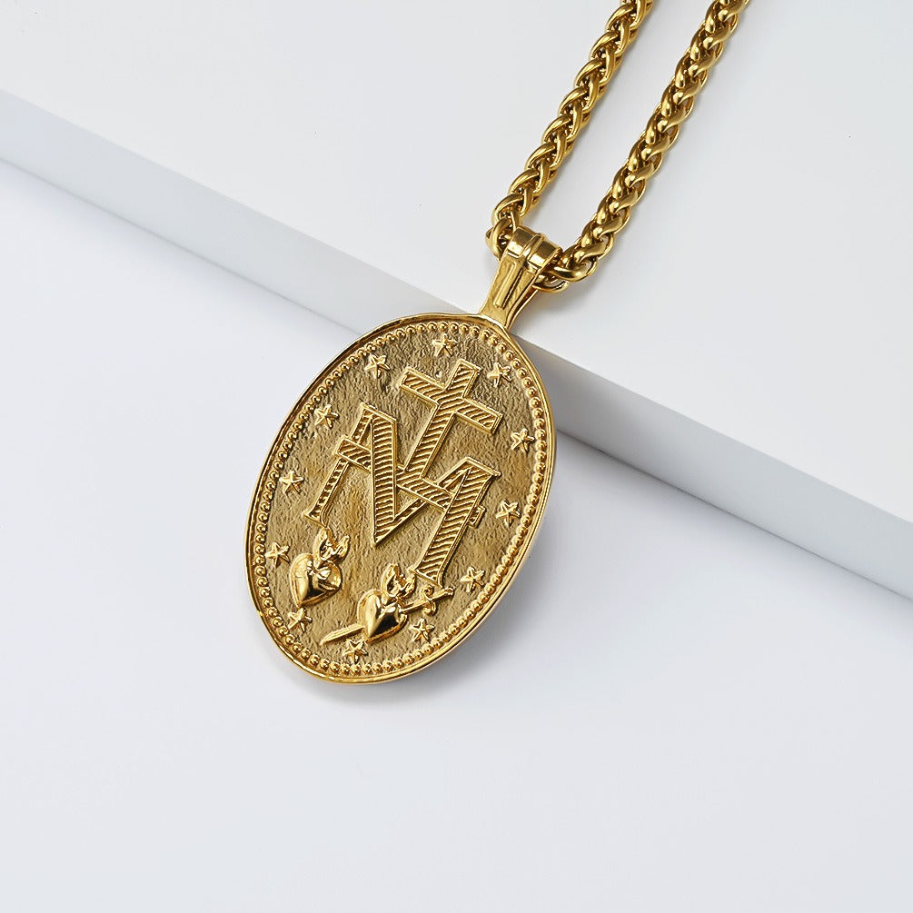 Kemstone Stainless Steel Medallion Pendant Necklace – Vintage Oval Design for Men K-PT681