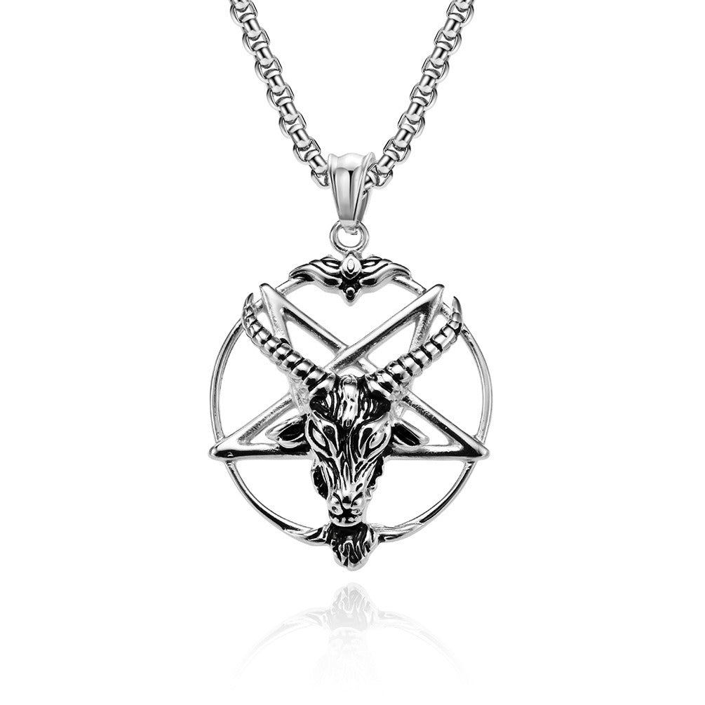 Kemstone Goat Head Pentagram Pendant Necklace for Men Stainless Steel Gothic Symbol Design K-PT438