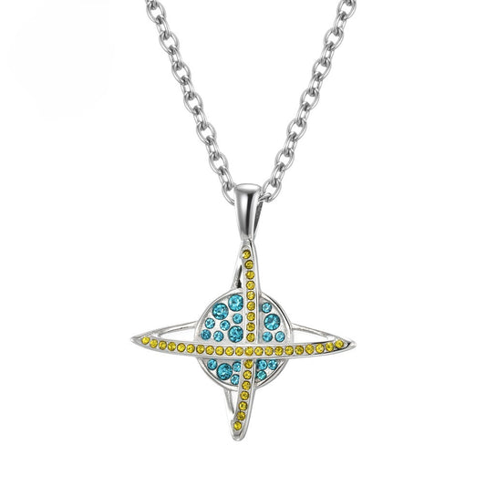 Kemstone Planet Cross Pendant Necklace for Men & Women – Stainless Steel Crystal Design 60cm Chain K-PT266