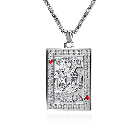 Kemstone Stainless Steel Playing Card Pendant Necklace for Men Women Iced Heart King K-PT719