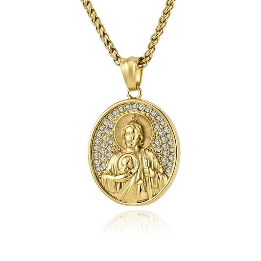 Kemston Stainless Steel Portrait Pendant Necklace for Men Vintage Medallion Style K-PT731