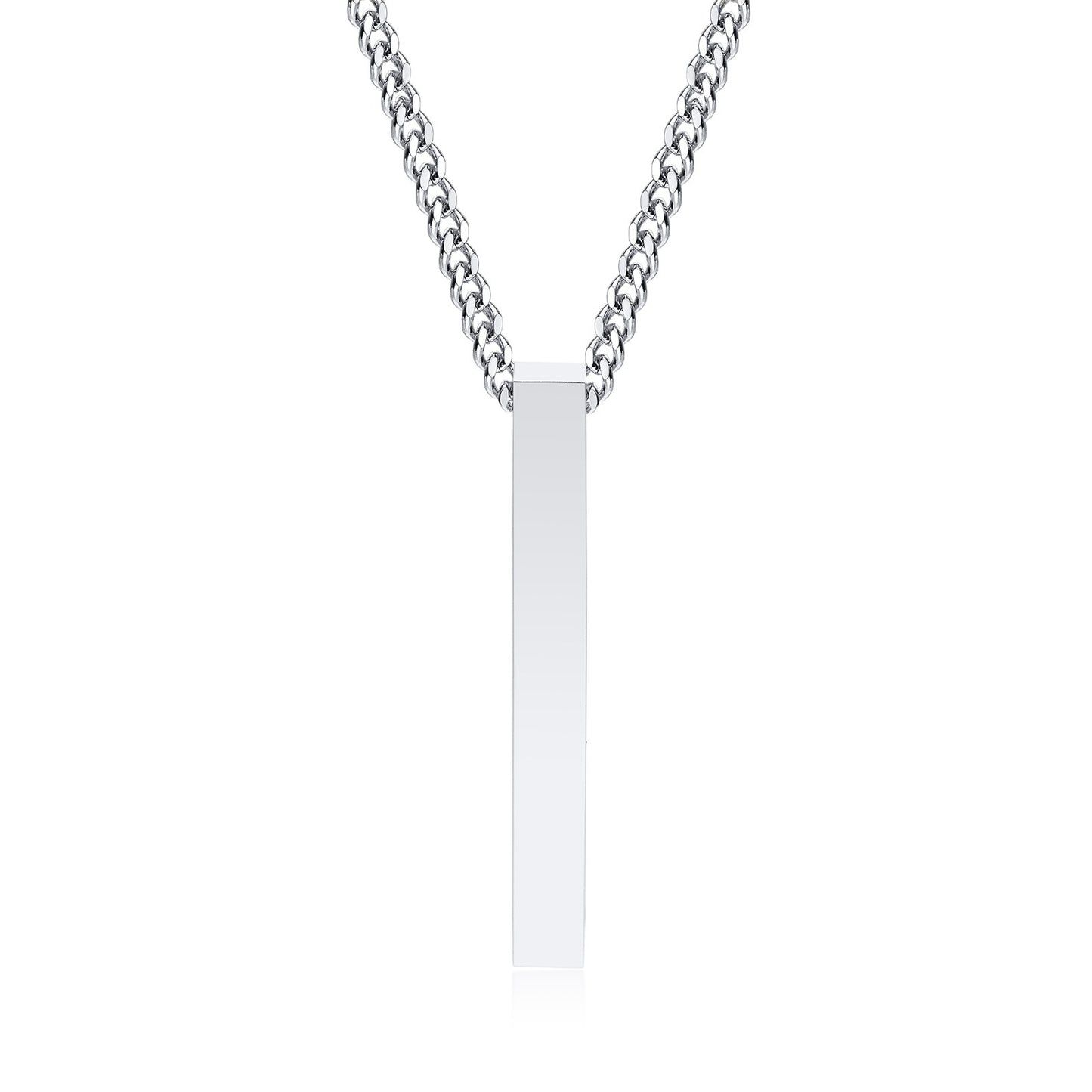Stainless Steel Rectangle Bar Pendant Necklace – Polished Minimal Style for Men NC-1271
