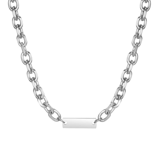 Kemstone Stainless Steel Rectangle Plate Chain Necklace for Men – Minimal Silver NC-1899