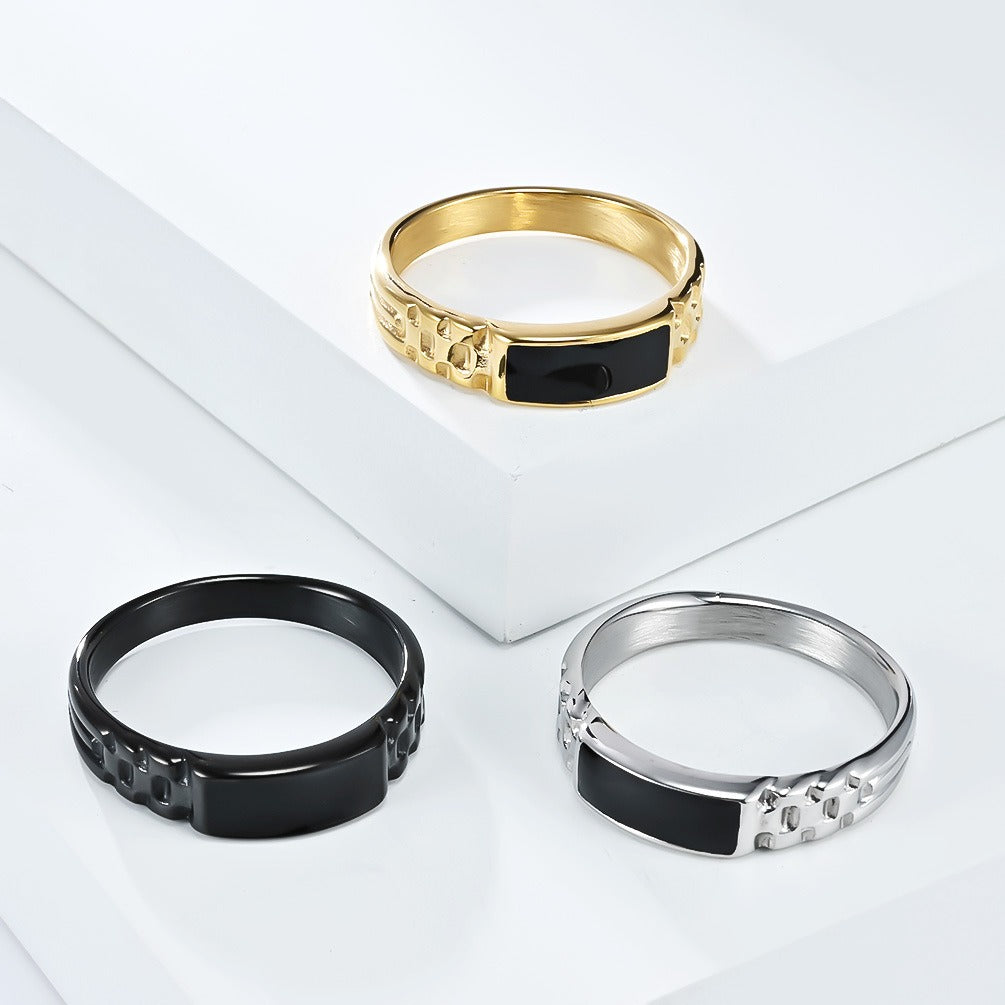 Kemstone Stainless Steel Ring with Dark Center for Men & Women K-R1040