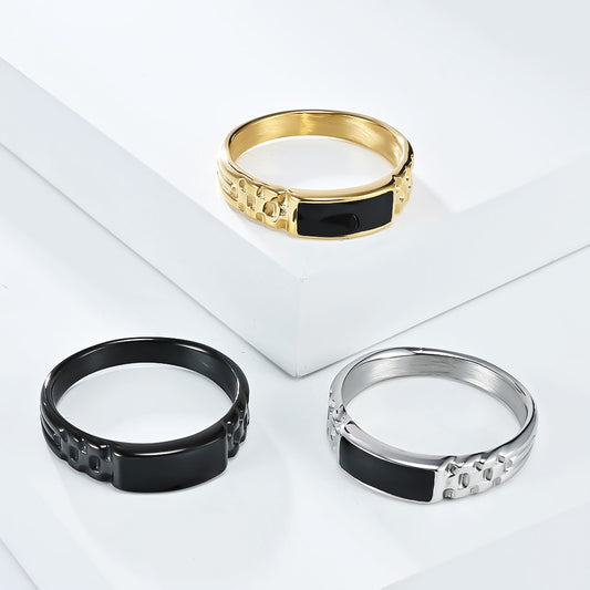 Kemstone Stainless Steel Ring with Dark Center for Men & Women K-R1040