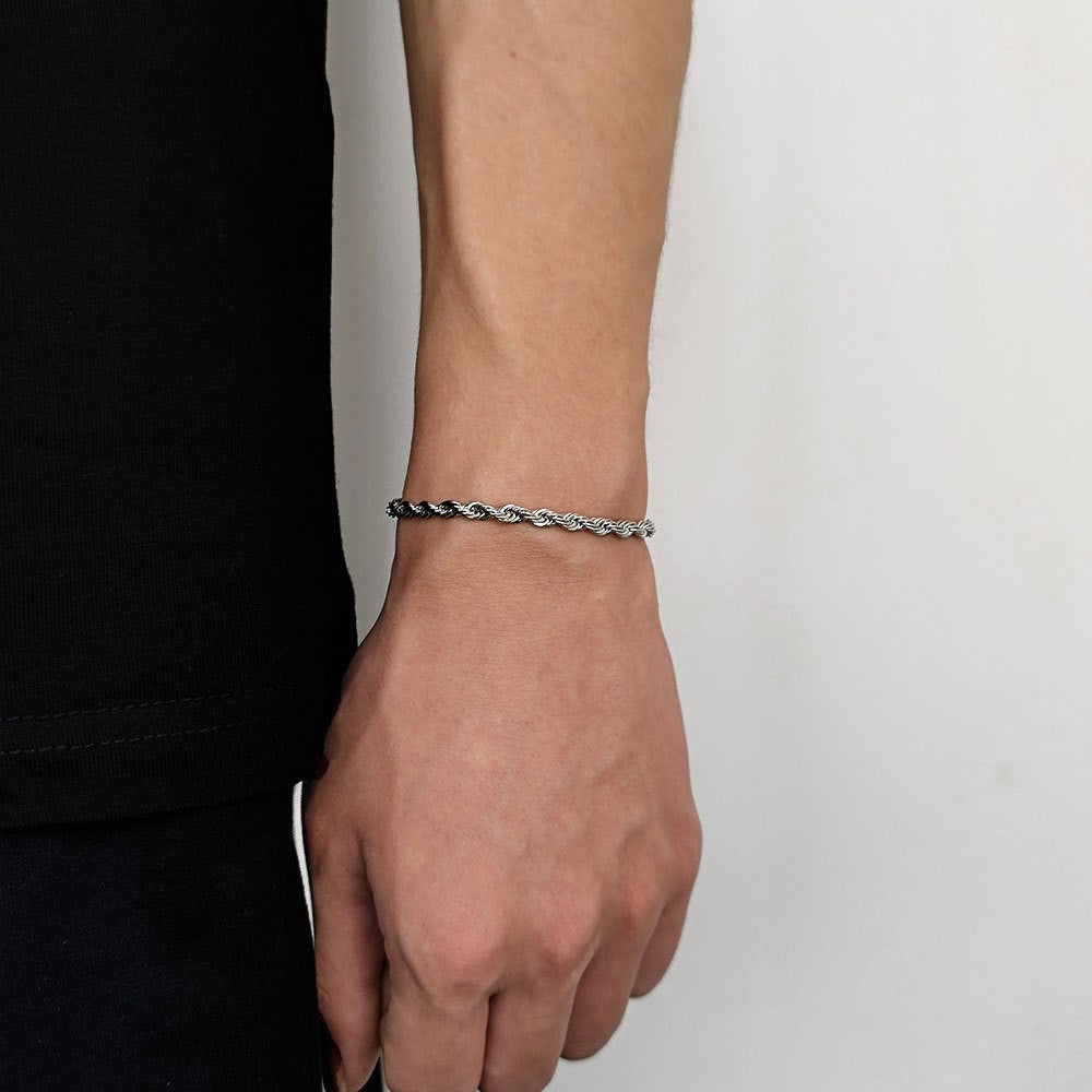 Kemstone Rope Chain Bracelet Twisted Stainless Steel Silver for Men & Women 0045