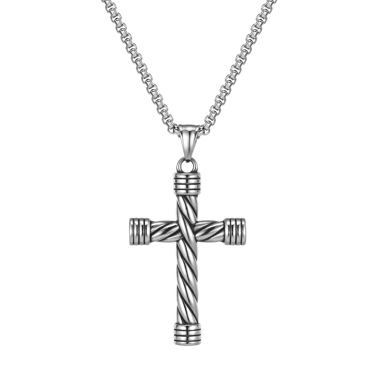 Kemstone Men’s Stainless Steel Rope Cross Pendant Necklace – Silver PN-1979