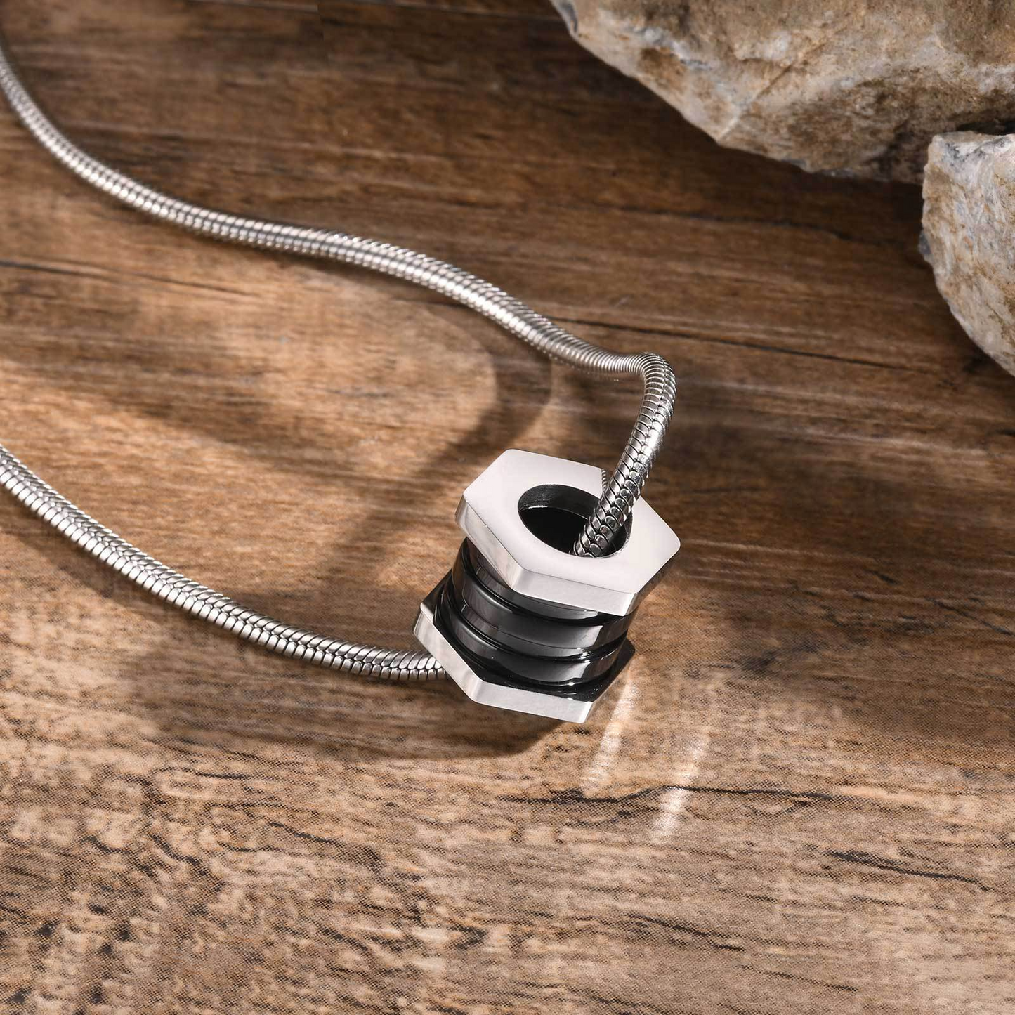 Kemstone Stainless Steel Black Rotary Cylinder Pendant Necklace for Men PN-2125