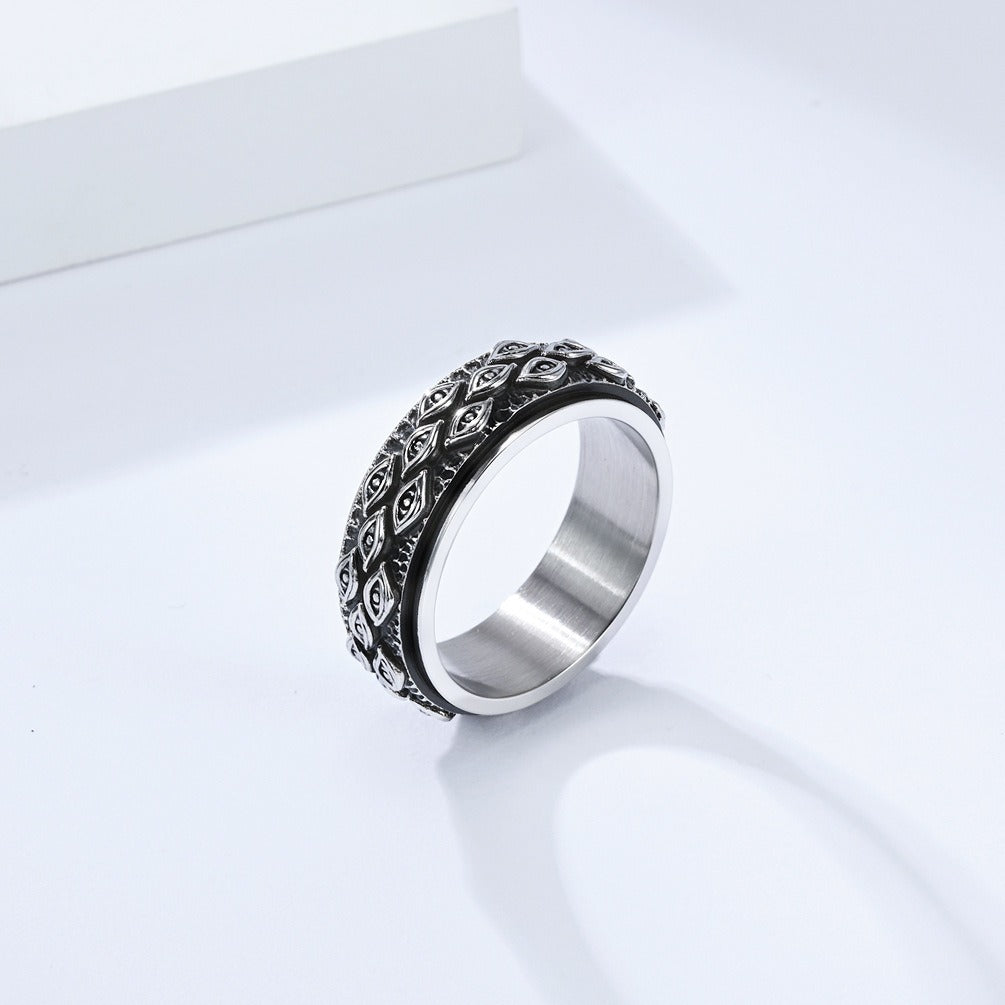 Kemstone Stainless Steel Evil Eye Spinner Ring for Men & Women – Vintage Style K-R1063