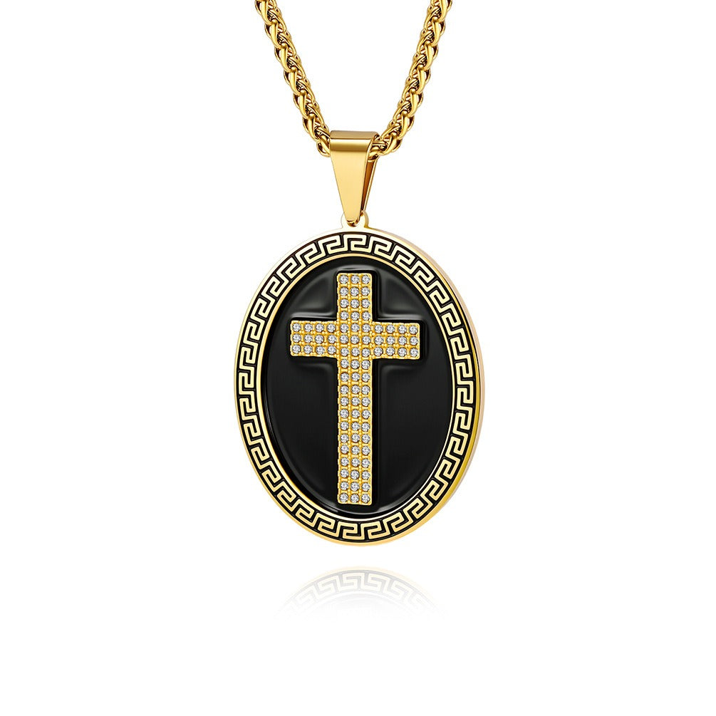 Kemstone Stainless Steel Round Cross Pendant Necklace for Men K-PT694