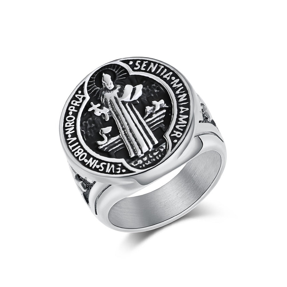 Kemstone Vintage Medallion Signet Ring for Men – Stainless Steel Relief Coin Design K-R981