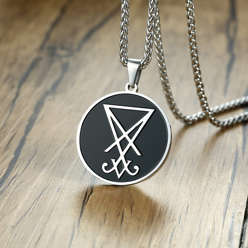 Kemstone Stainless Steel Sigil Round Pendant Necklace for Men PN-1245