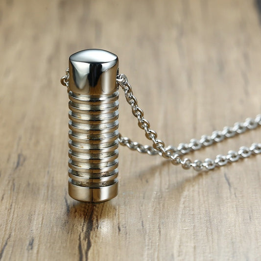 Kemston Screw Cylinder Memorial Pendant Necklace for Men Stainless Steel Keepsake Design PN-1135S