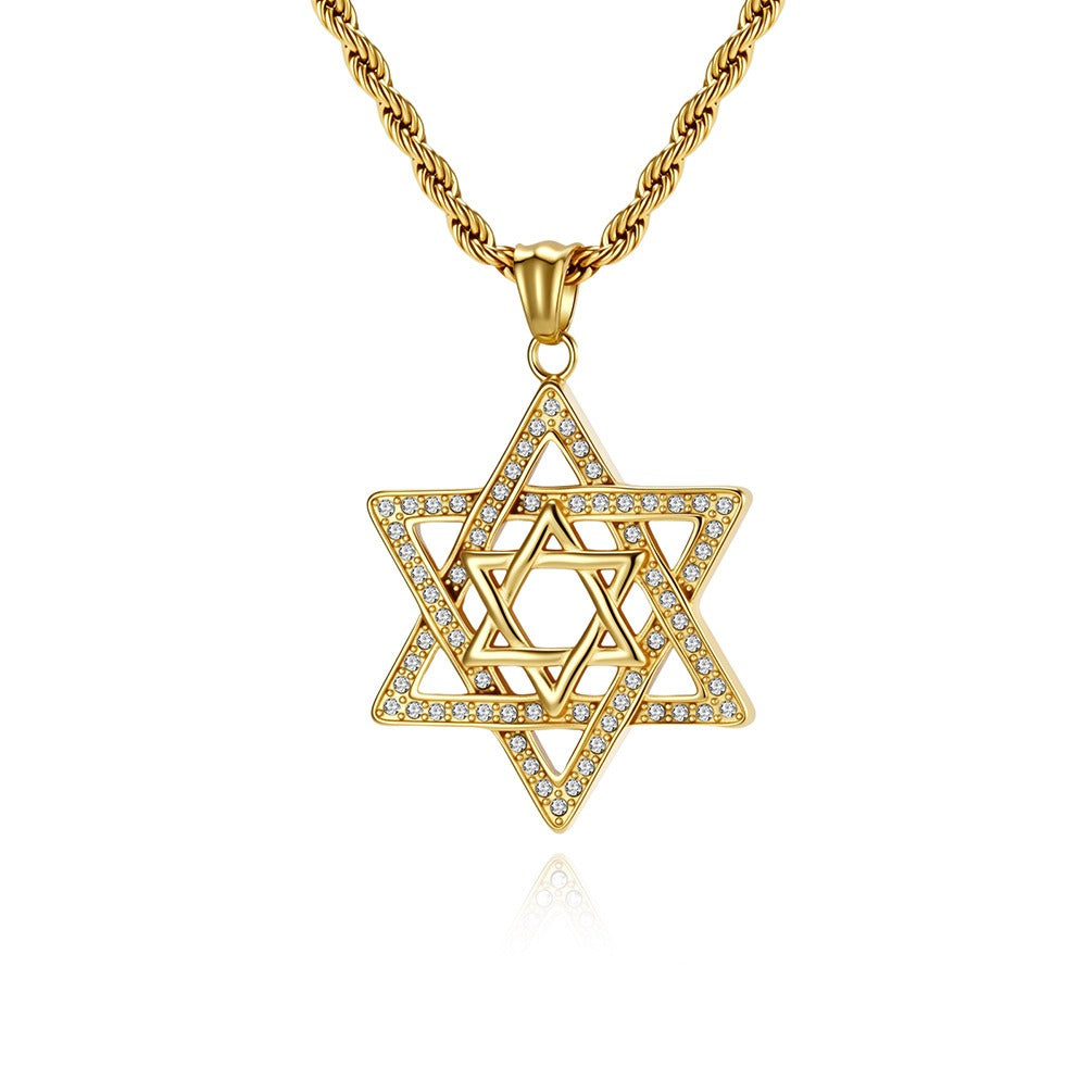 Kemstone Stainless Steel Six-Point Star Pendant Necklace – Rhinestone Hip Hop Style K-PT685