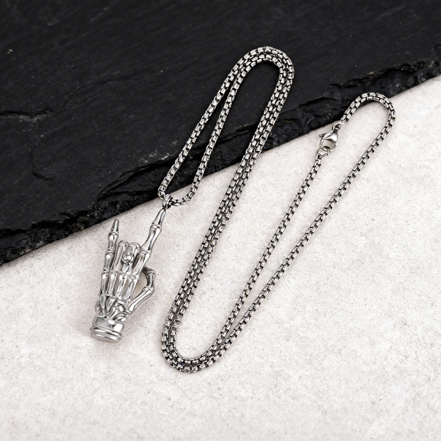 Kemstone Stainless Steel Skeleton Hand Pendant Necklace for Men Punk Style PN-2274